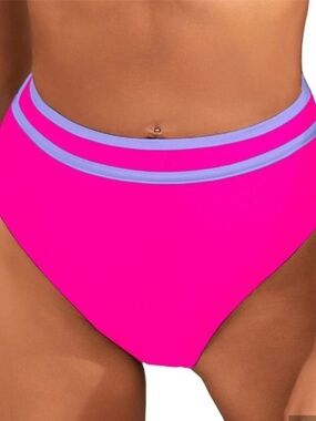 Moshu Hot Pink High-Waist Bikini Bottom With Purple Trim, Size L, NWOT